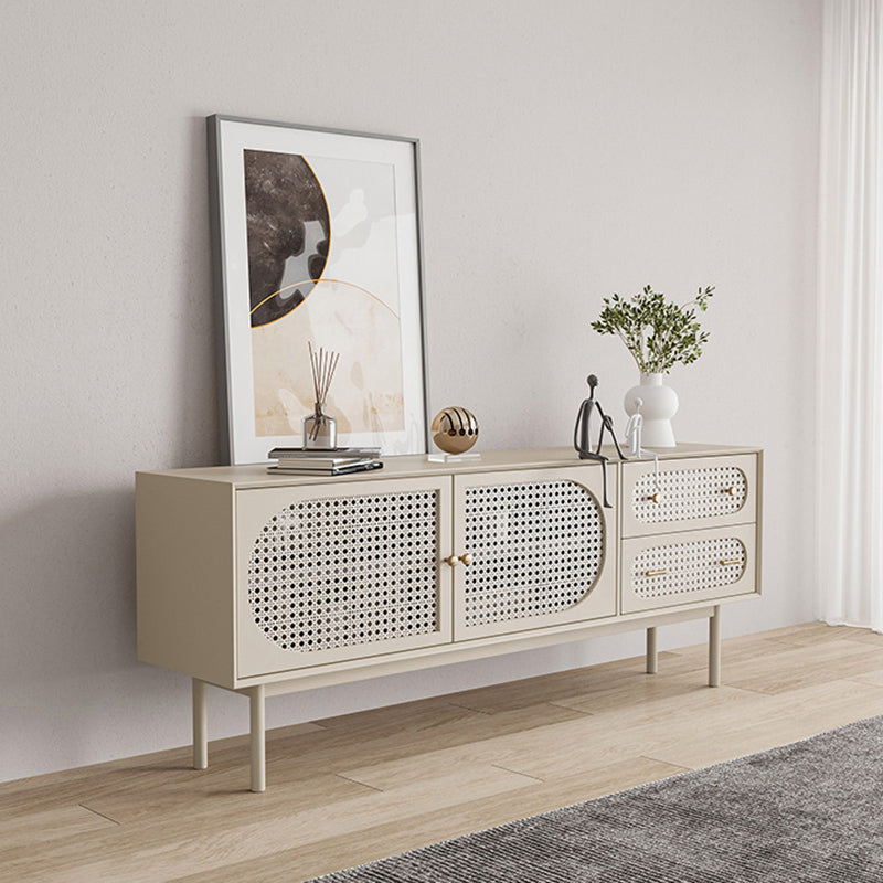 Glam Faux Wood Sideboard for Home Beige Indoor Dining Buffet with Drawers