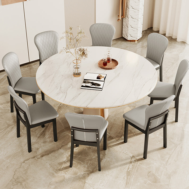 Rubberwood Modern Dining Chair Faux Leather Solid Back Side Chair