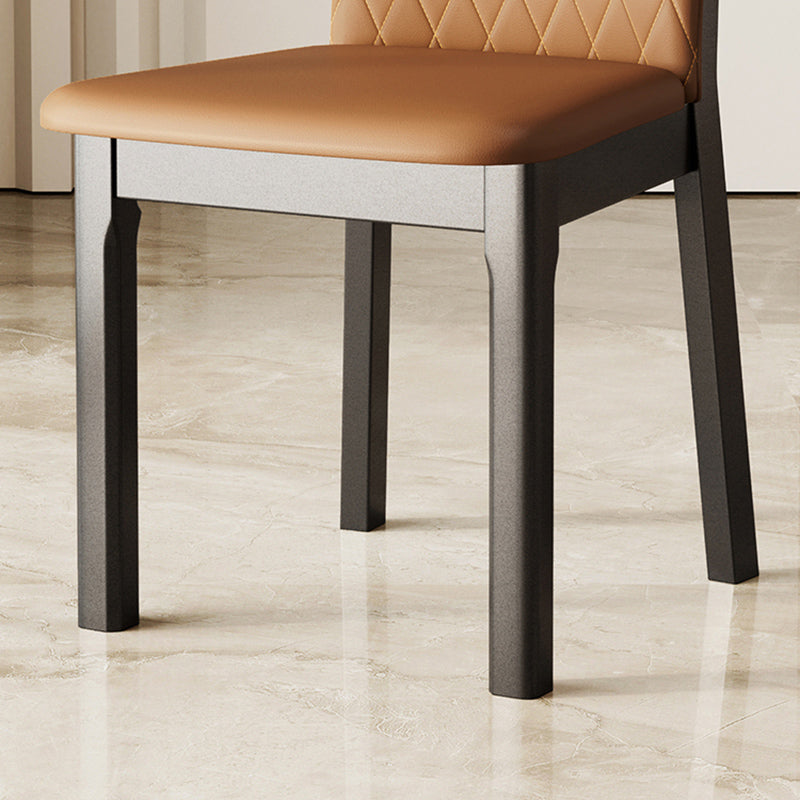 Rubberwood Modern Dining Chair Faux Leather Solid Back Side Chair