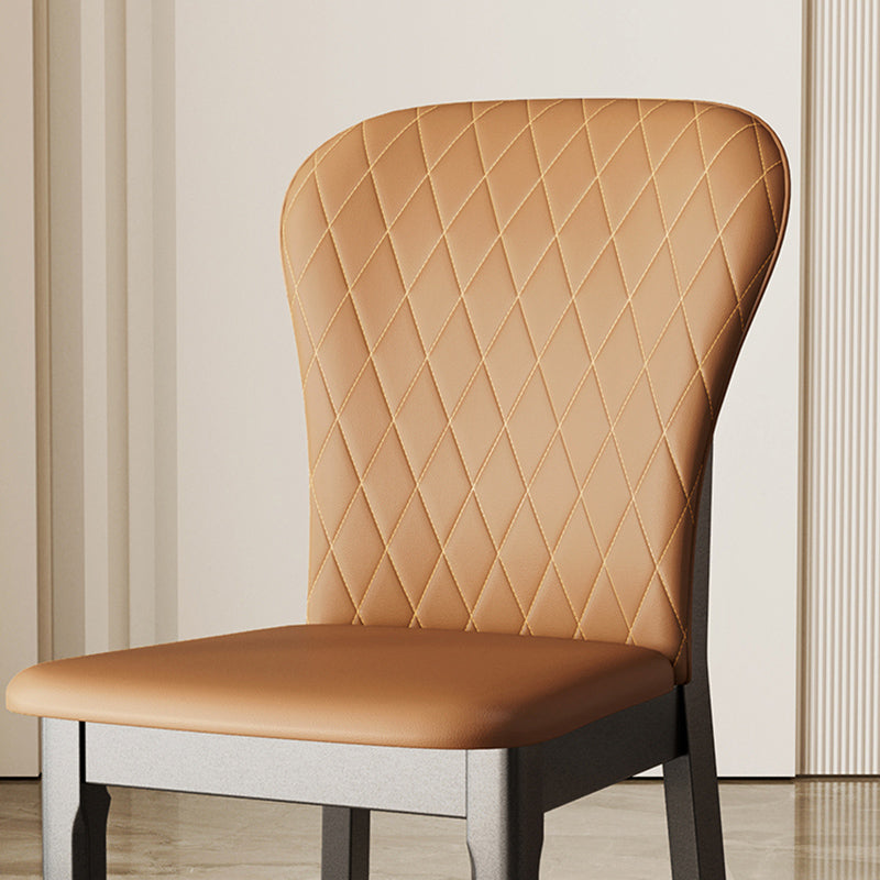 Rubberwood Modern Dining Chair Faux Leather Solid Back Side Chair