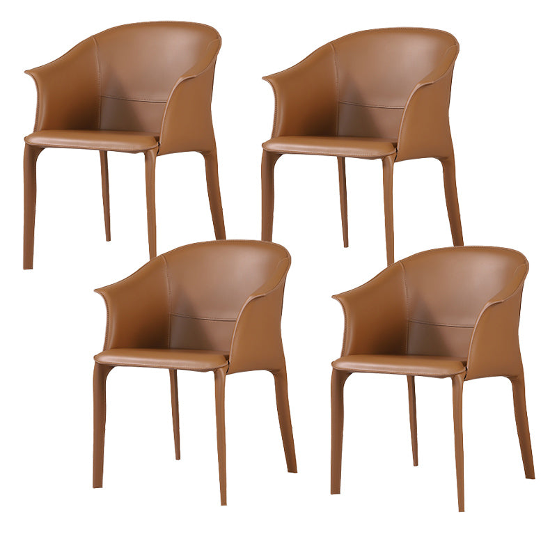 Beige and Brown Dining Chairs Modern Faux Leather Arm Side Chair
