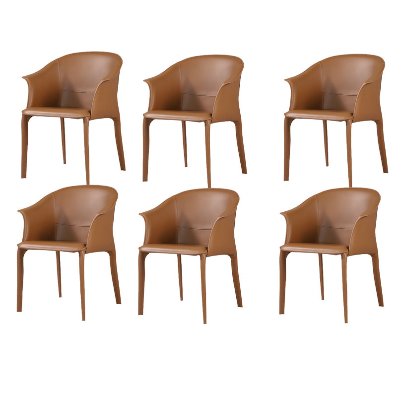Beige and Brown Dining Chairs Modern Faux Leather Arm Side Chair