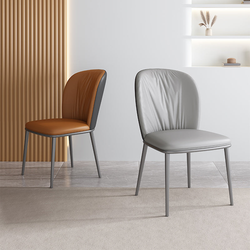 Modern Indoor Side Chair with Grey Metal Legs Faux Leather Dining Chair for Home