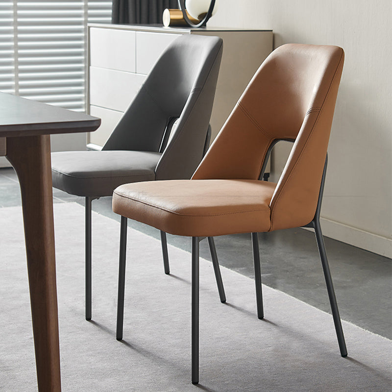 Open Back Side Chair for Home Faux Leather Modern Dining Chair with Black Legs