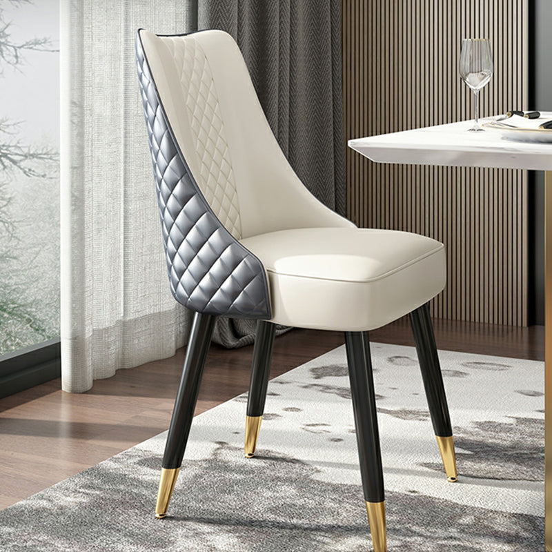 Glam Upholstered Dining Side Chair Faux Leather and Wood Side Chair