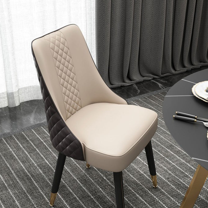 Glam Upholstered Dining Side Chair Faux Leather and Wood Side Chair