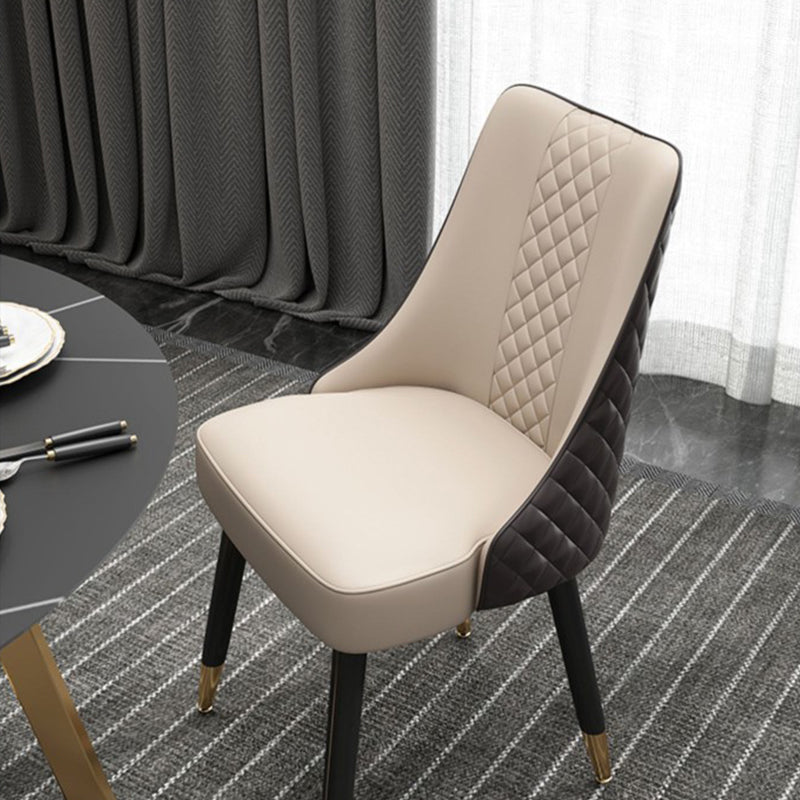 Glam Upholstered Dining Side Chair Faux Leather and Wood Side Chair