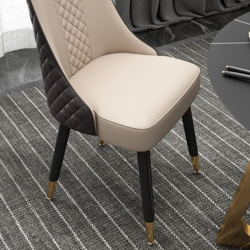 Glam Upholstered Dining Side Chair Faux Leather and Wood Side Chair