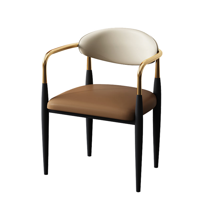 Metal Industrial Side Chair Metallic Finish Open Back Dining Arm Chair