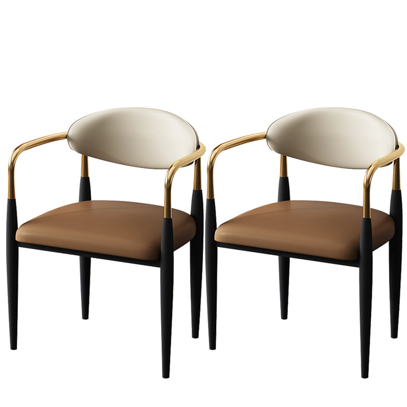 Metal Industrial Side Chair Metallic Finish Open Back Dining Arm Chair