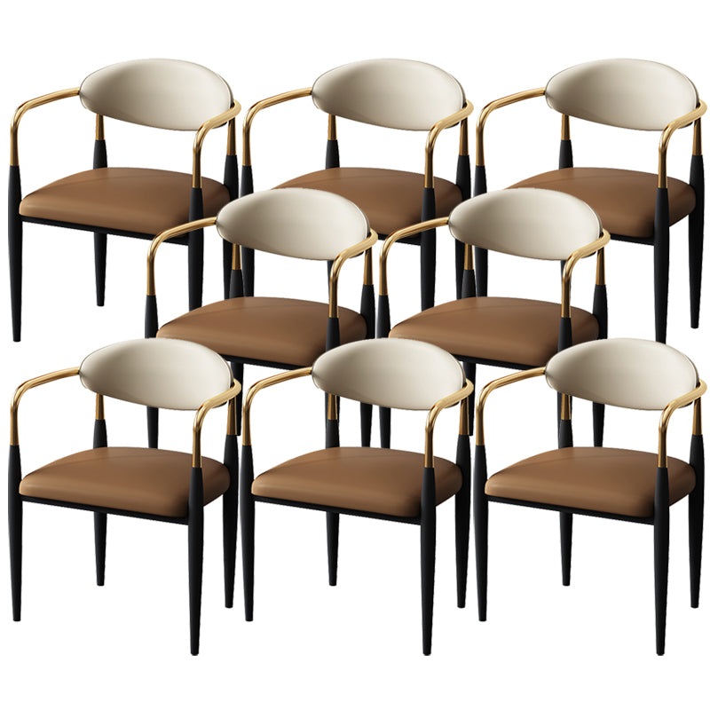 Metal Industrial Side Chair Metallic Finish Open Back Dining Arm Chair