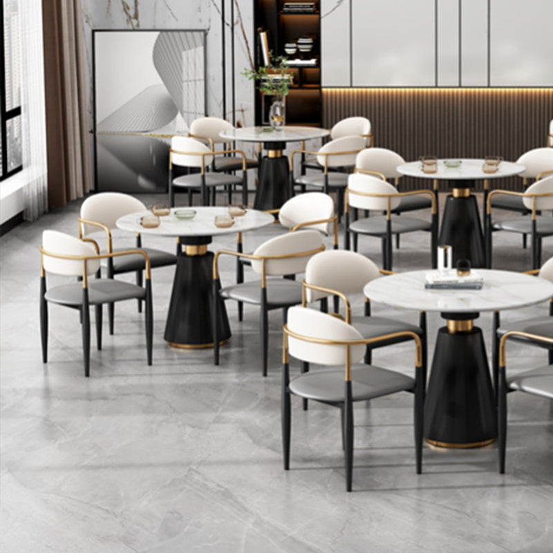 Metal Industrial Side Chair Metallic Finish Open Back Dining Arm Chair