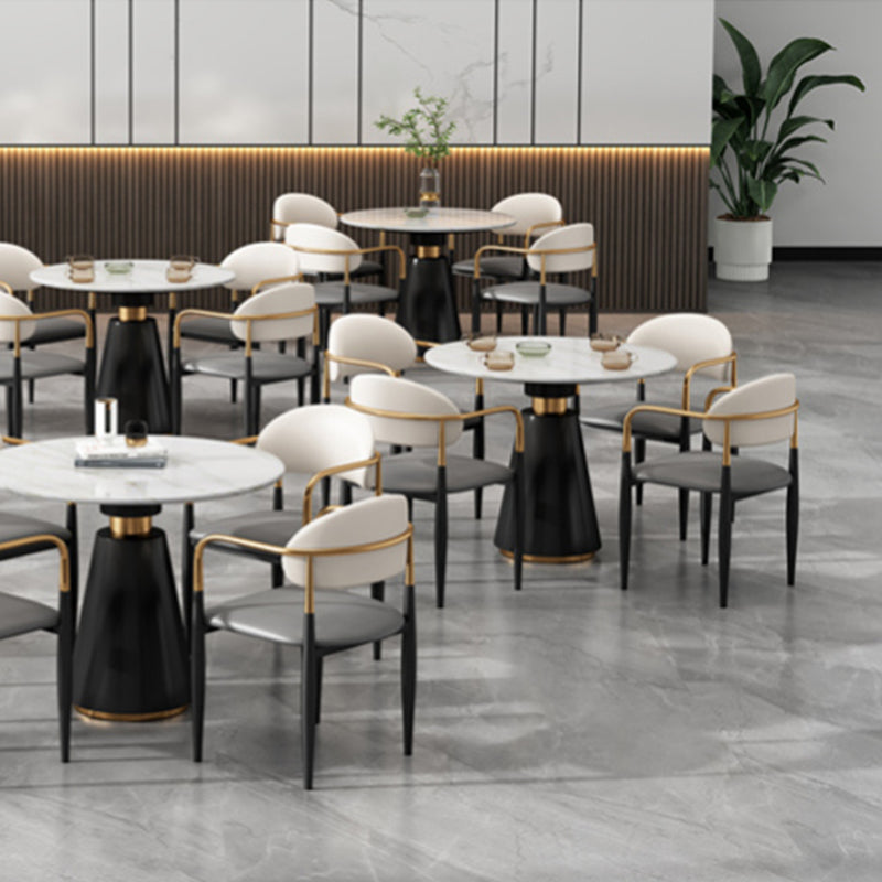 Metal Industrial Side Chair Metallic Finish Open Back Dining Arm Chair