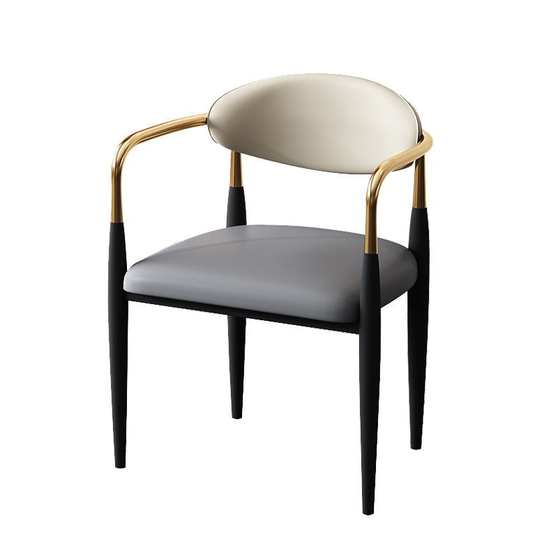 Metal Industrial Side Chair Metallic Finish Open Back Dining Arm Chair