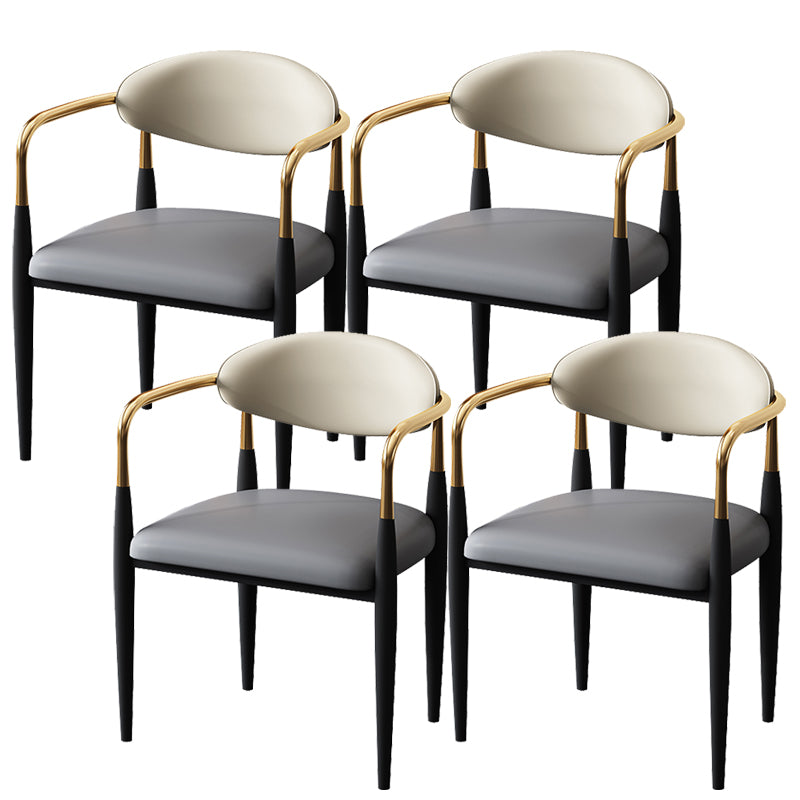 Metal Industrial Side Chair Metallic Finish Open Back Dining Arm Chair