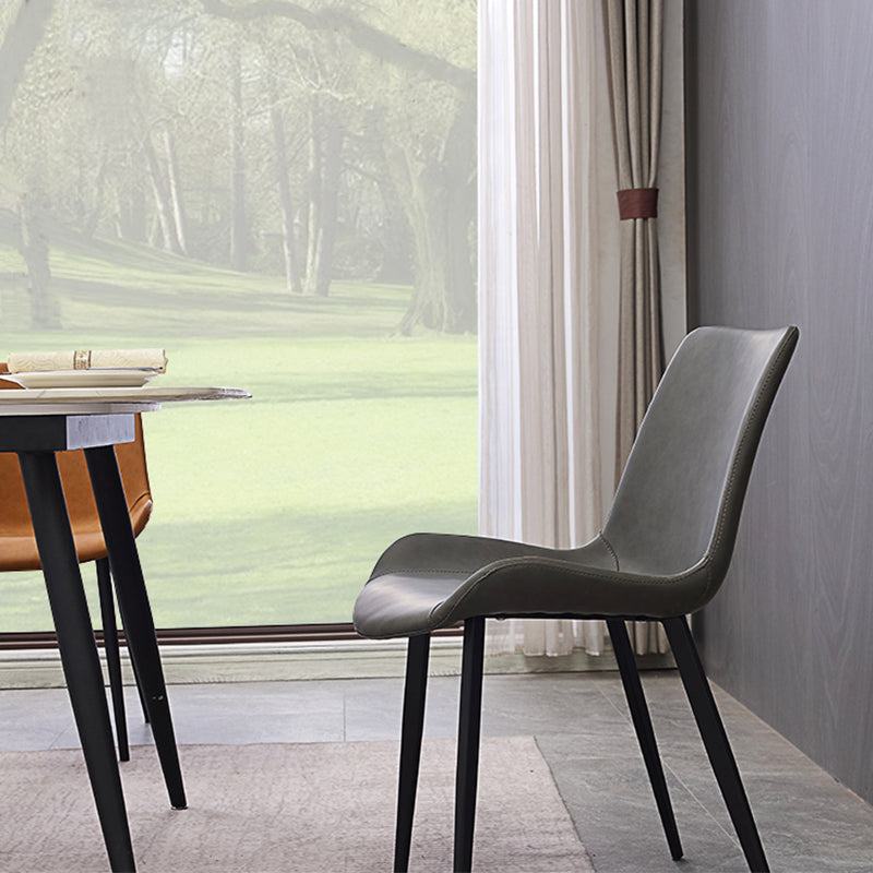 Upholstered Armless Dining Chairs Faux Leather and Metal Dining Chairs