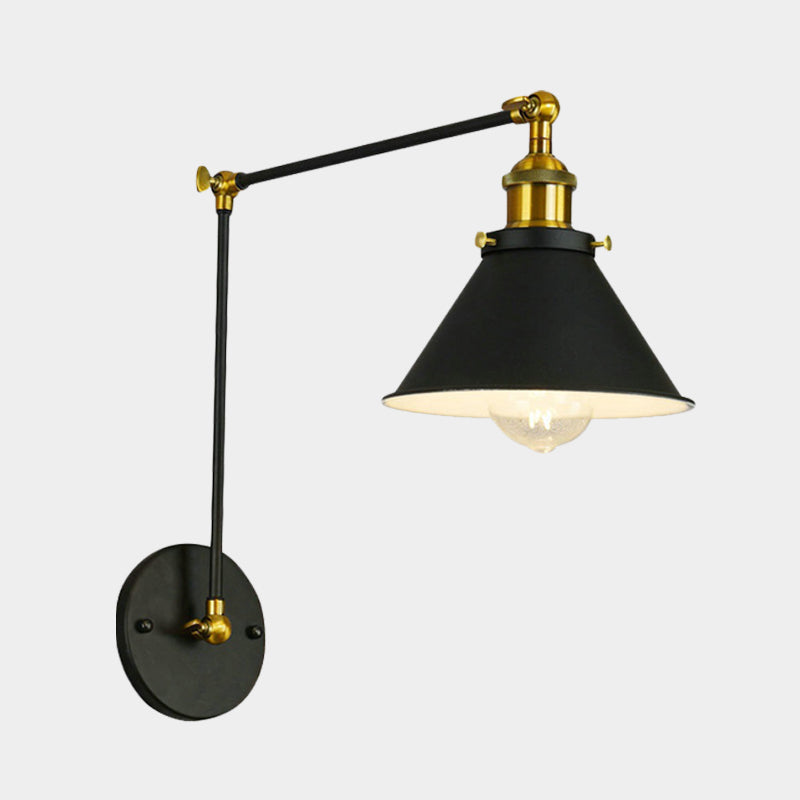 CONE METAL SCONCE VINTAGE 1 Bulb Bulb Restaurant Lighting Ilumining en negro con brazo oscilante