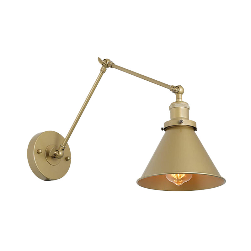 Iron Gold Finish Sconce Lamp Swing Arm 1-Head Industrial Plug-In Wall Mounted Light with Swing Arm