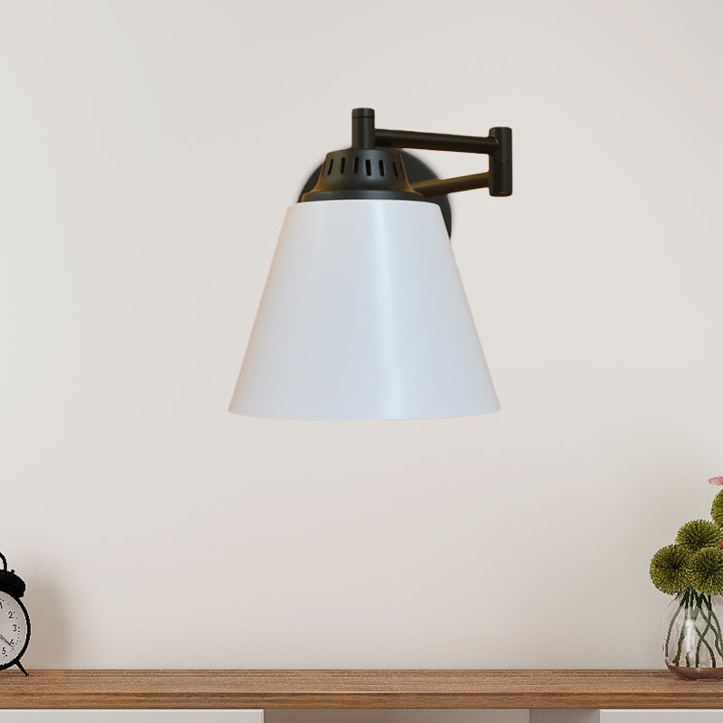Black/White 1 Head Wall Light Sconce Vintage Iron Conical Swing Arm Wall Mounted Lamp for Study Room
