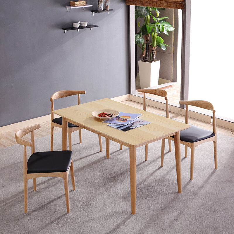 Modern Dining Side Chair Solid Wood and Leather Curved Open Back Armless Chair