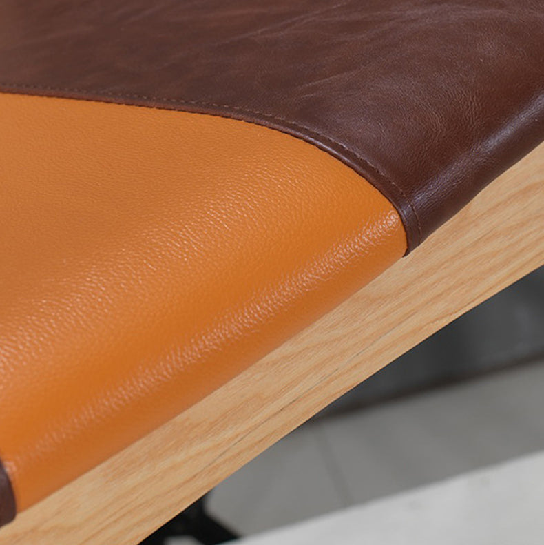 Modern Dining Side Chair Solid Wood and Leather Curved Open Back Armless Chair