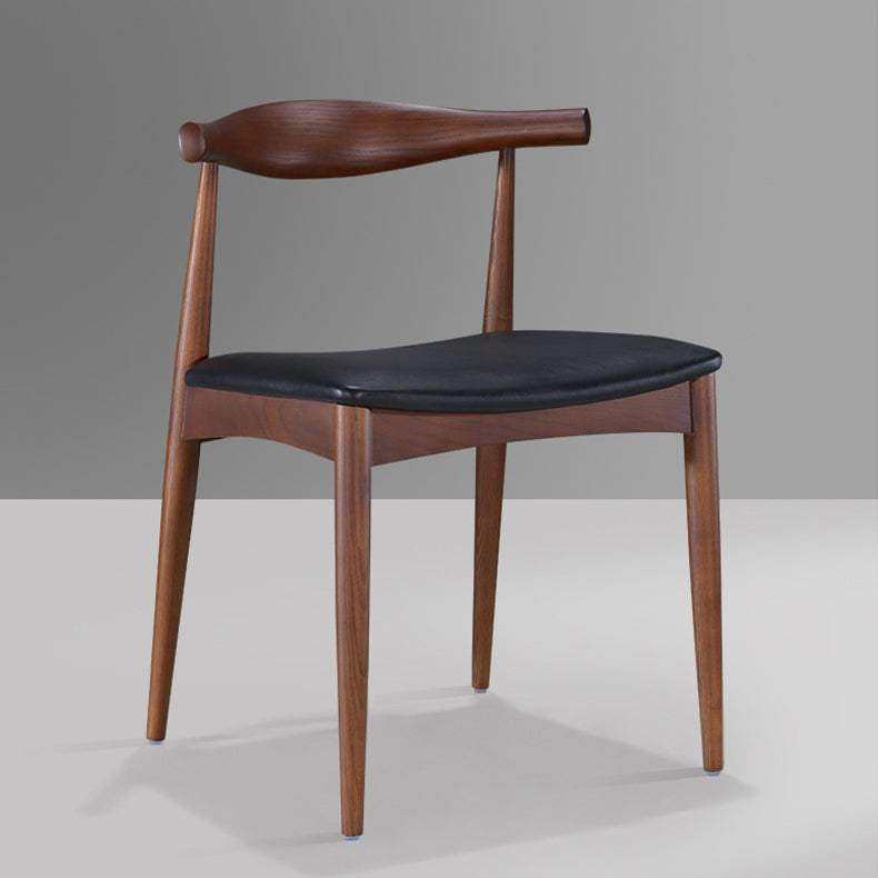 Modern Dining Side Chair Solid Wood and Leather Curved Open Back Armless Chair