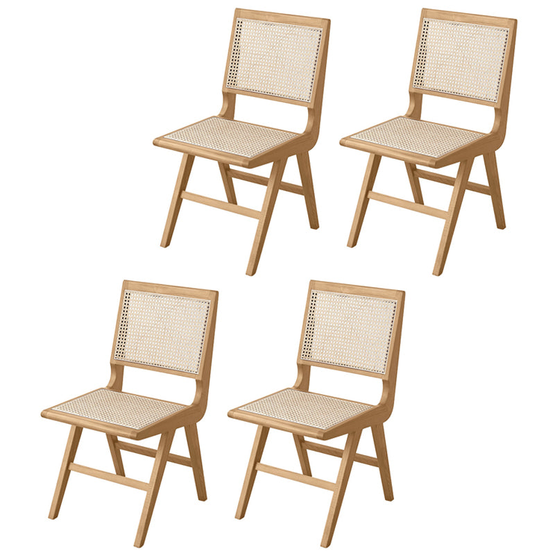 Contemporary Dining Side Chair Solid Wood and Rattan Open Back Armless Chair