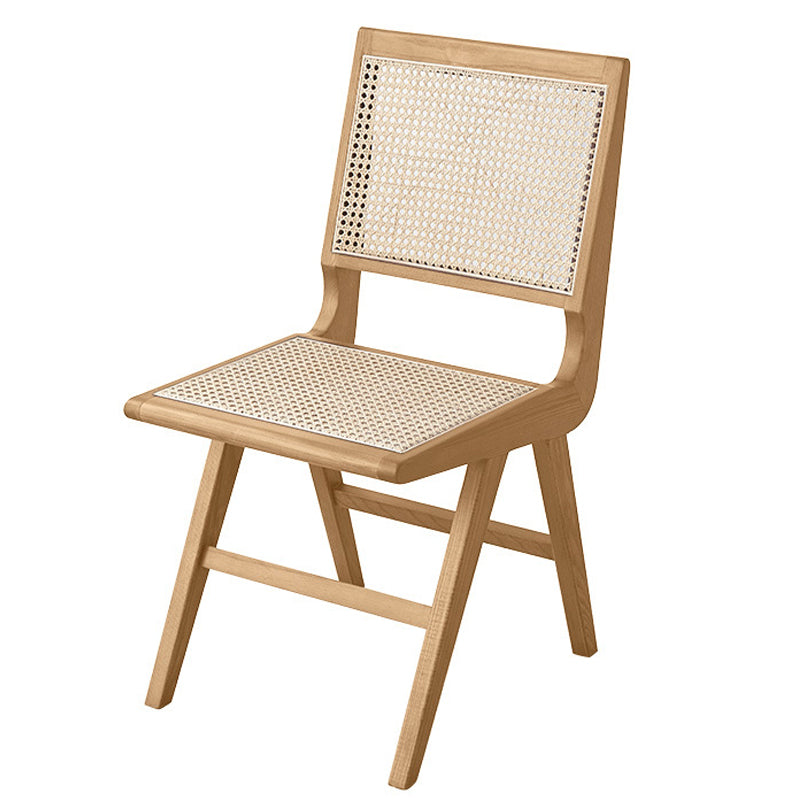 Contemporary Dining Side Chair Solid Wood and Rattan Open Back Armless Chair