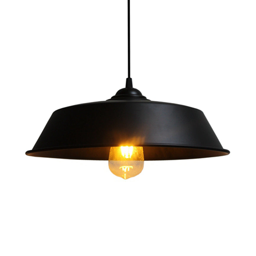 1 Light Barn Pendant Lamp Farmhouse Black/White Metal Height Adjustable Hanging Ceiling Light for Bar