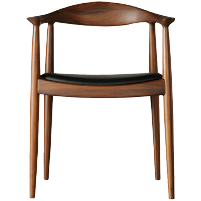 Contemporary Rubberwood Open Arm Chair Natural Leather Dining Chair