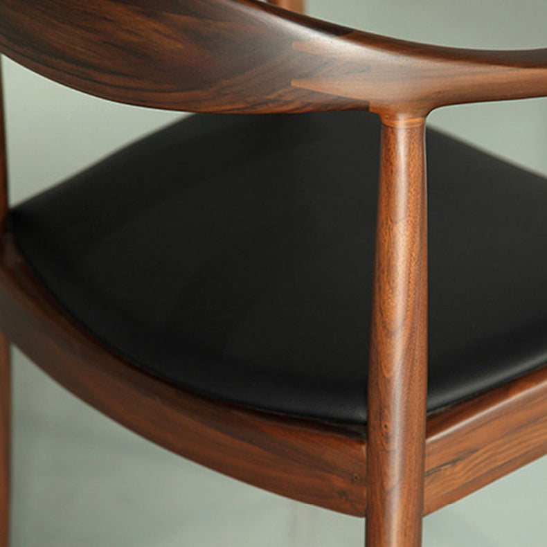 Contemporary Rubberwood Open Arm Chair Natural Leather Dining Chair