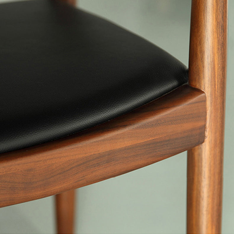 Contemporary Rubberwood Open Arm Chair Natural Leather Dining Chair