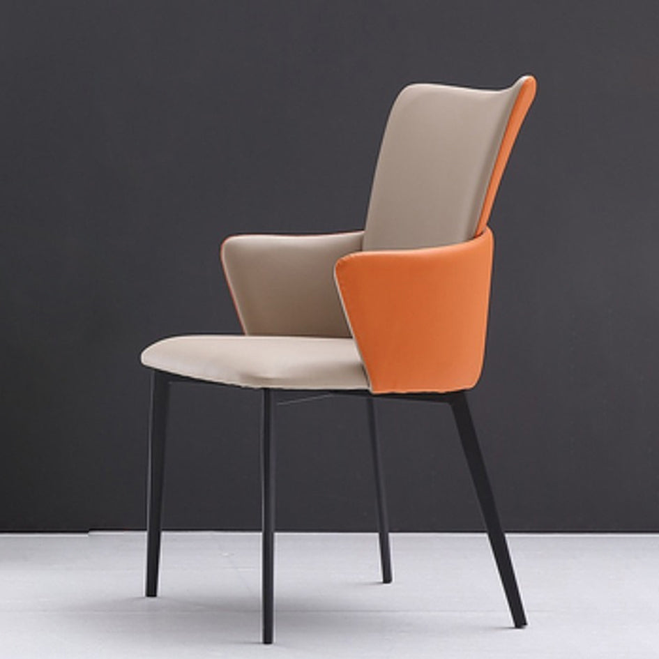Contemporary Hotel Solid Back Arm Chair Leather Matte Finish Dining Chair