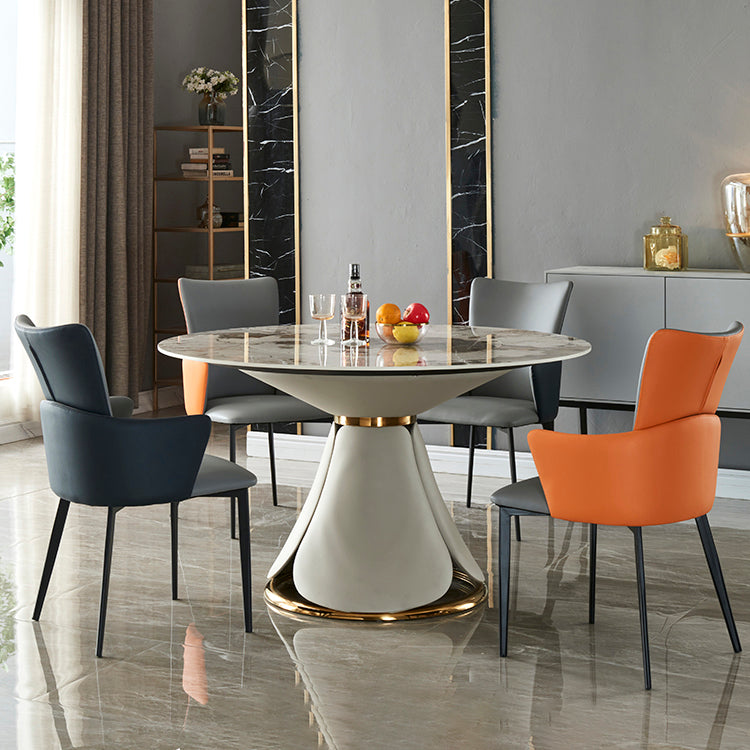 Contemporary Hotel Solid Back Arm Chair Leather Matte Finish Dining Chair