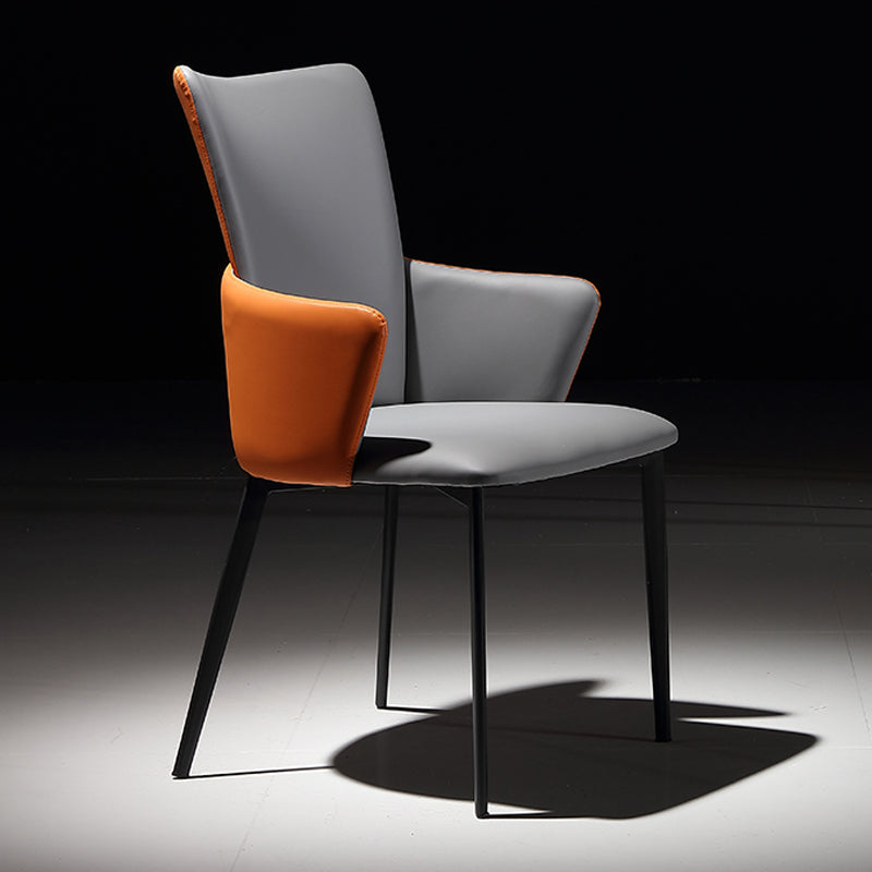 Contemporary Hotel Solid Back Arm Chair Leather Matte Finish Dining Chair