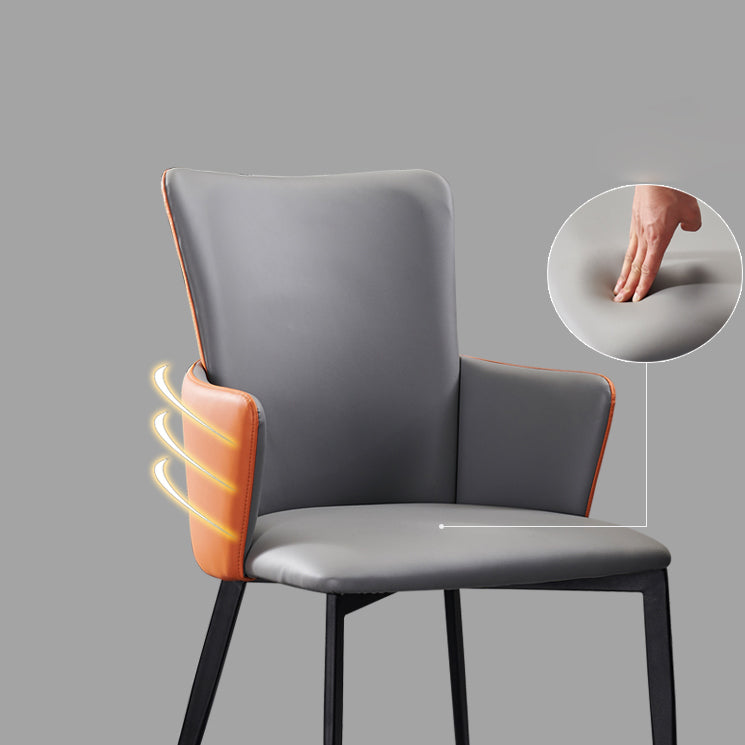 Contemporary Hotel Solid Back Arm Chair Leather Matte Finish Dining Chair