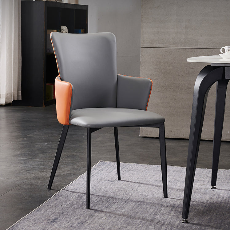 Contemporary Hotel Solid Back Arm Chair Leather Matte Finish Dining Chair