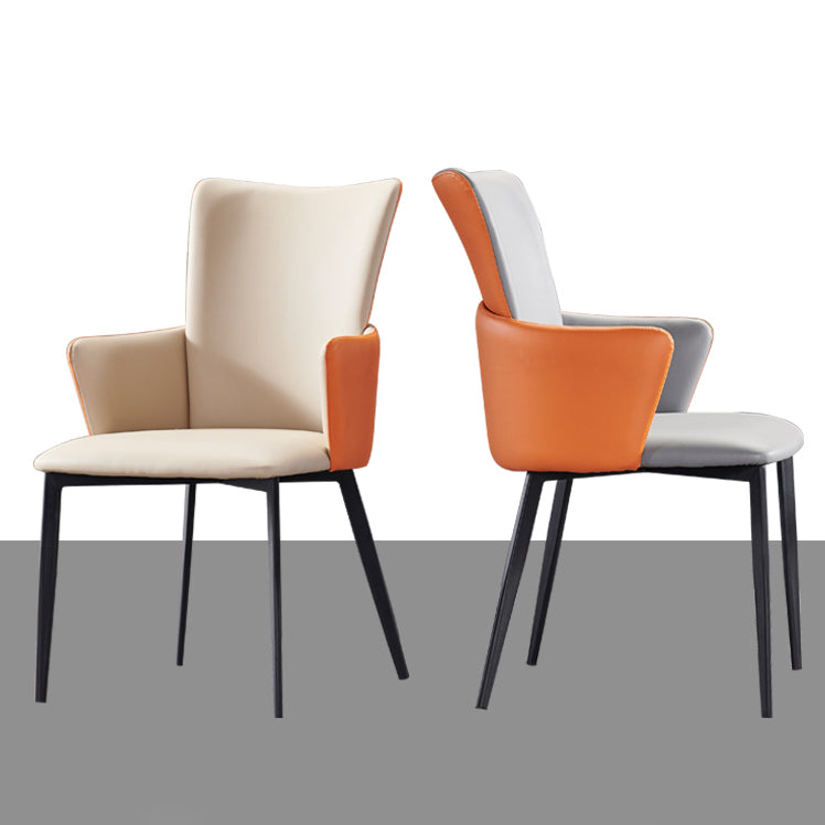 Contemporary Hotel Solid Back Arm Chair Leather Matte Finish Dining Chair