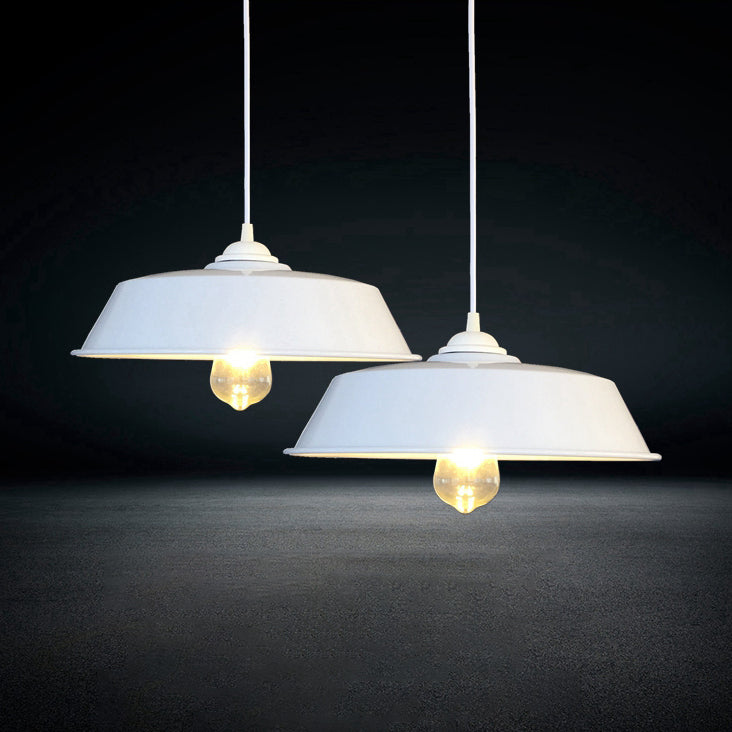 1 Light Barn Pendant Lamp Farmhouse Black/White Metal Height Adjustable Hanging Ceiling Light for Bar