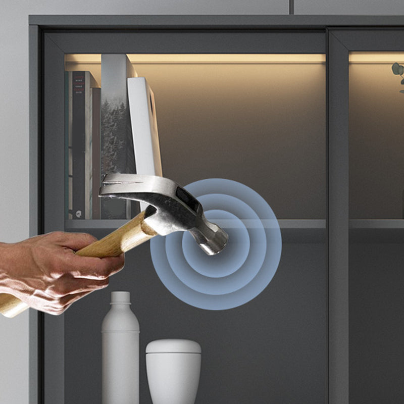 Faux Wood Modern Storage Cabinet Glass Sliding Doors Display Cabinet for Living Room