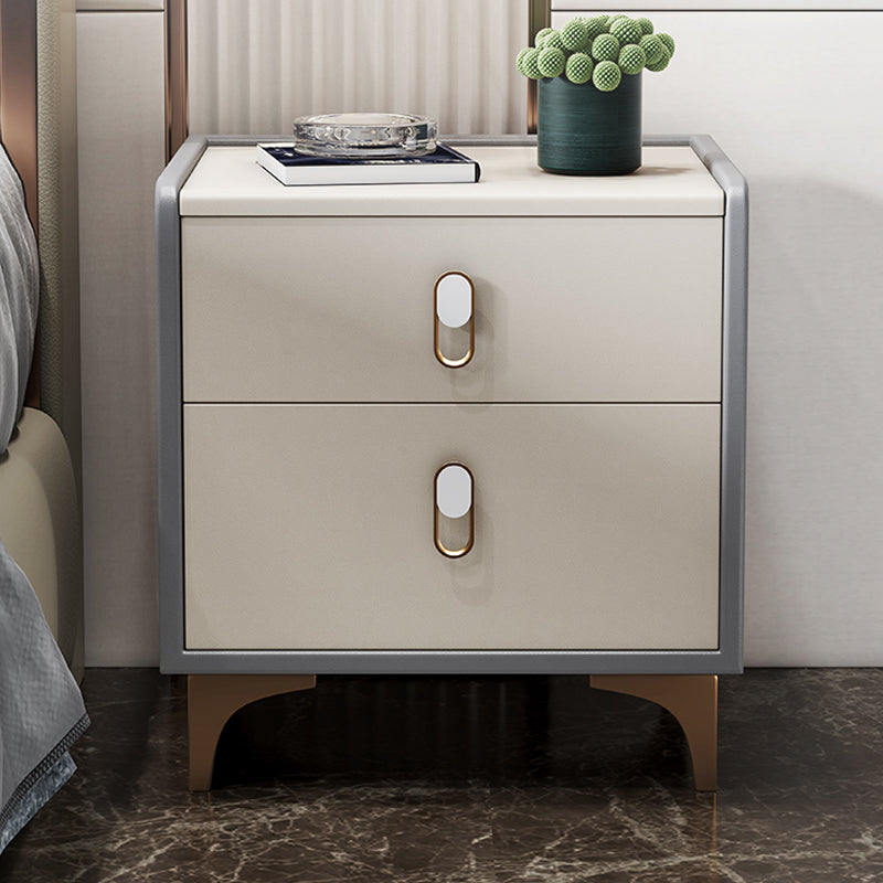 Modern Drawer Storage Night Table Faux Leather Nightstand with Legs