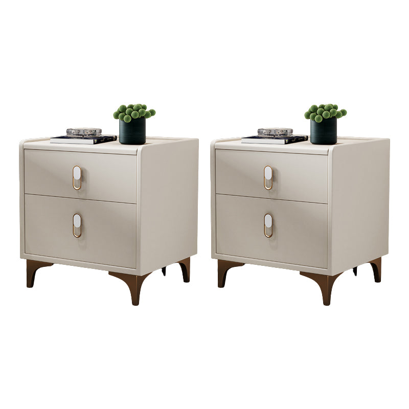 Modern Drawer Storage Night Table Faux Leather Nightstand with Legs