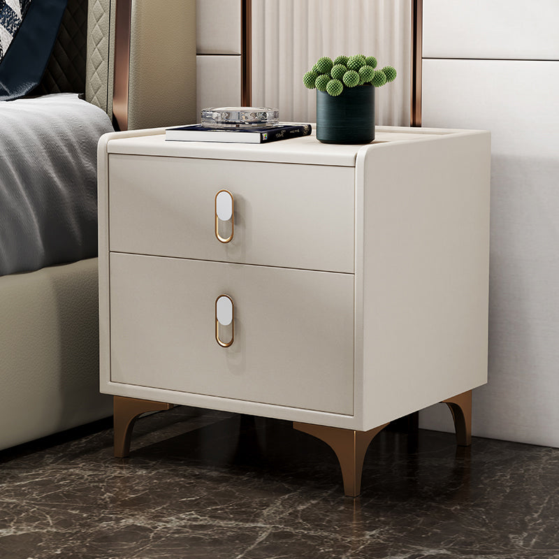 Modern Drawer Storage Night Table Faux Leather Nightstand with Legs