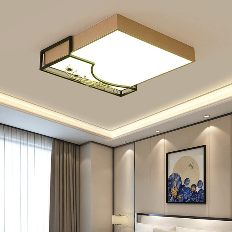 Gold Squared Flush Lighting Contemporary LED Metal Flush Mounted Ceiling Lamp with Flower Decor