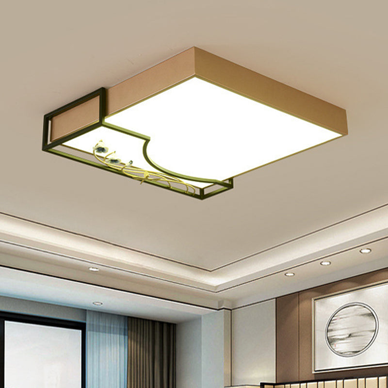 Gold Squared Flush Lighting Contemporary LED Metal Flush Mounted Ceiling Lamp with Flower Decor