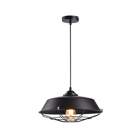 1 Light Barn Pendant Lamp Farmhouse Black/White Metal Height Adjustable Hanging Ceiling Light for Bar
