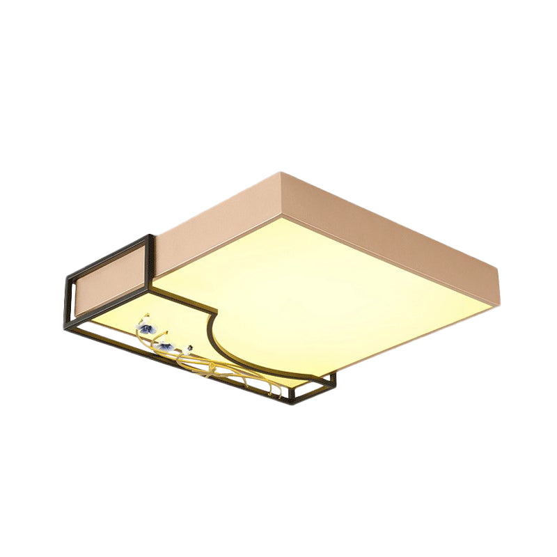 Gold Squared Flush Lighting Contemporary LED Metal Flush Mounted Ceiling Lamp with Flower Decor