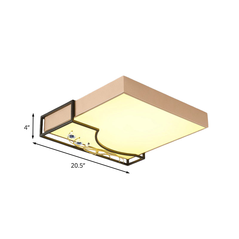 Gold Squared Flush Lighting Contemporary LED Metal Flush Mounted Ceiling Lamp with Flower Decor