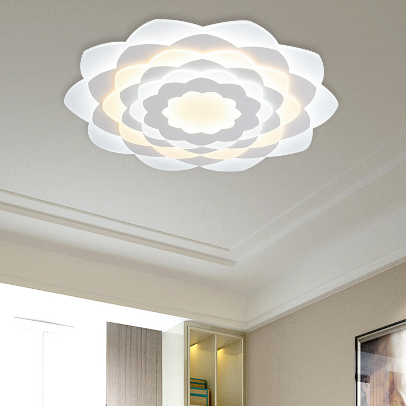 Flower-Shaped Flushmount Contemporary Acrylic LED White Flush Ceiling Light for Bedroom, 16"/19.5" Wide