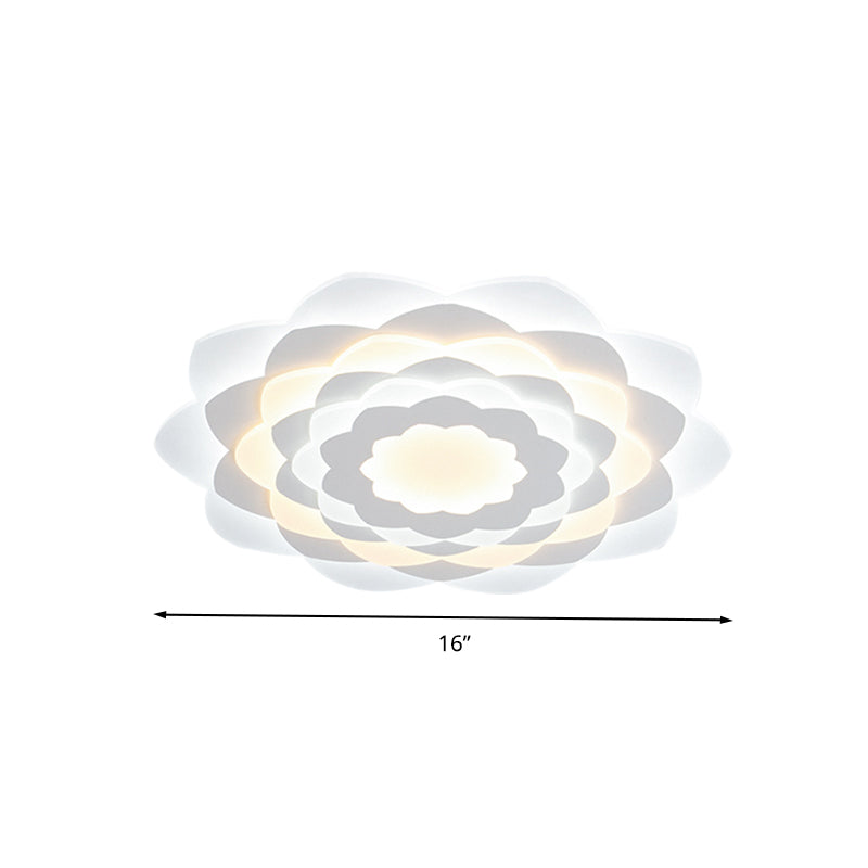 Flower-Shaped Flushmount Contemporary Acrylic LED White Flush Ceiling Light for Bedroom, 16"/19.5" Wide
